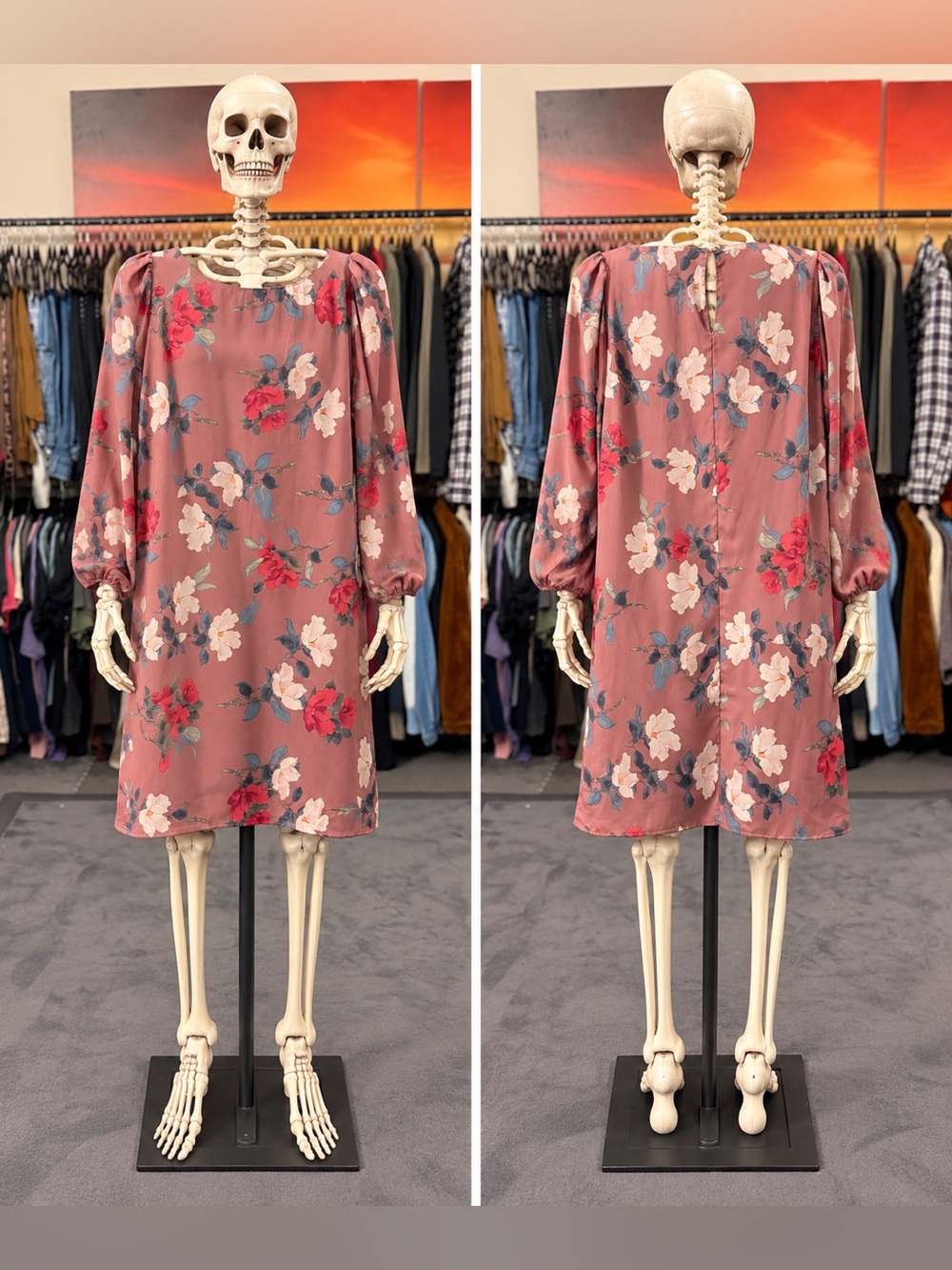 Lulu's Rose Floral Puff-Sleeve Mini Dress